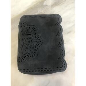 Trish McEvoy Makeup Planner Black Faux Suede Boho Scalloped 6” x 7.5” x 3”